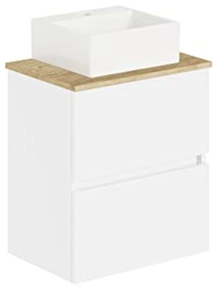 Baikal Natura Badezimmer-Set mit reduziertem Hintergrund, mit Keramik-Waschbecken auf Arbeitsplatte, freistehendes Möbel, montiert, Zwei Schubladen ohne Spiegel, 60 cm, Tiefe 36 cm