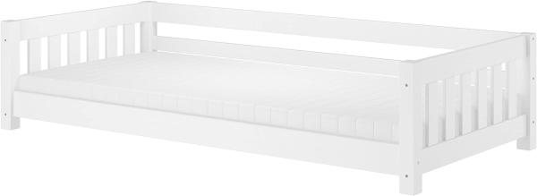 Weißes Bodenbett Kinderbett 90x200 Kiefer massiv Zubehör wählbar V-60.28-09WRollrost und Matratze inkl.