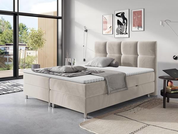 Mirjan24 'Evan' Boxspringbett mit Bettkästen, Bonellfederkernmatratzen & Topper, Kopfteil gesteppt und gepolstert, Beige, 140x200 cm