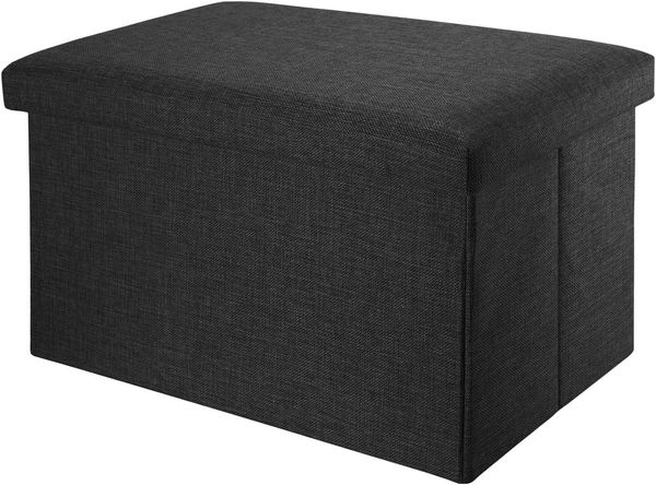 INTIRILIFE Faltbare Sitzbank 78 x 38 x 38 cm in Diamant SCHWARZ - Sitzwürfel mit Stauraum und Deckel aus Stoff in Leinen Optik - Sitzcube Fußablage Aufbewahrungsbox Truhe Sitzhocker