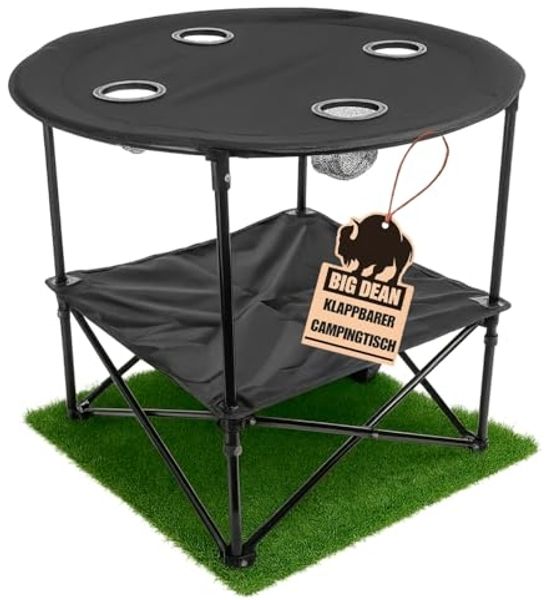 BigDean Campingtisch faltbar 4 Getränkehalter 2fache Ablage Camping Tisch Campingtisch (Packung, 1-St, Camping, Falttisch), Kompakt, Clever, 40kg Belastbarkeit