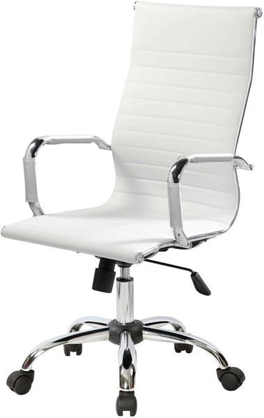 Dmora - Stuhl mit Rädern Omarama, Chefsessel mit Armlehnen, Ergonomischer Bürostuhl, Weiß, 63x54h106/116 cm