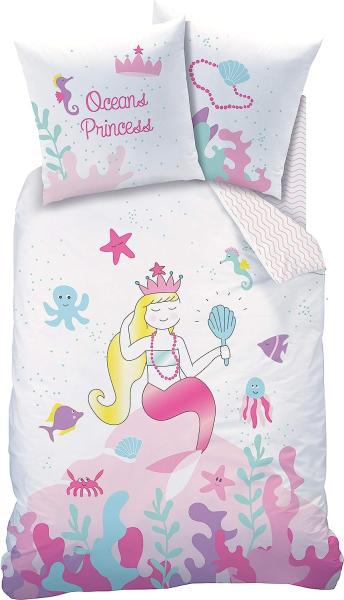 Oceans Princess Bettwäsche Set 135x200 80x80 cm Linon Meerjungfrau Prinzessin