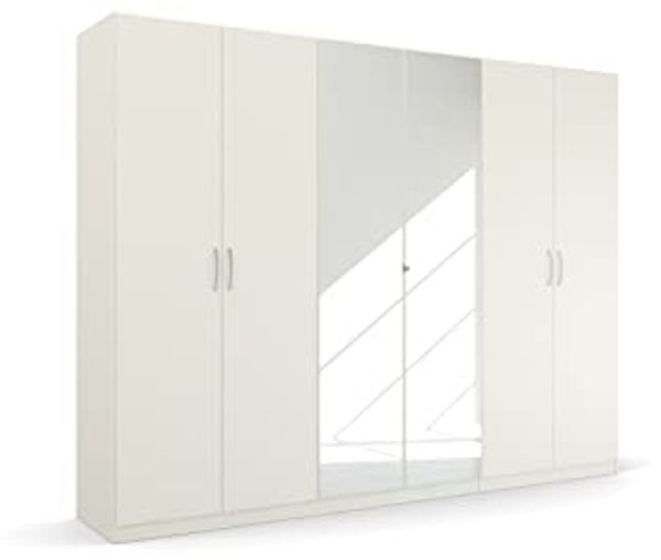 Rauch Möbel Pure by Quadra Spin Schrank Drehtürenschrank, Weiß, 6-trg. mit Spiegel, inkl. 3 Kleiderstangen, 3 Einlegeböden, BxHxT 271 x 210 x 54 cm