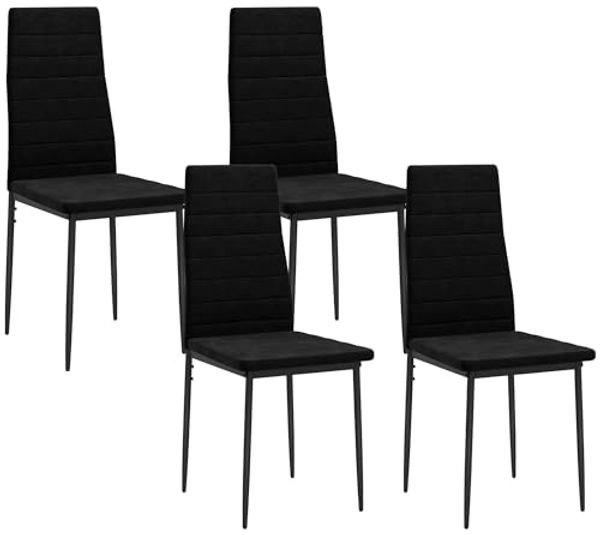 HOMCOM Esszimmerstuhl mit Rückenlehne, Samtoptik, Metallbeine (Küchenstuhl, 4 St), für Esszimmer, Wohnzimmer, Schwarz
