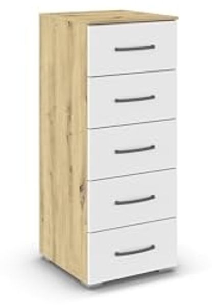 rauch Aditio Box, Kommode, 5 Schubladen, mit Softclose-Funktion, Farbe Weiß/Eiche Artisan, BxHxT 40x100x42cm