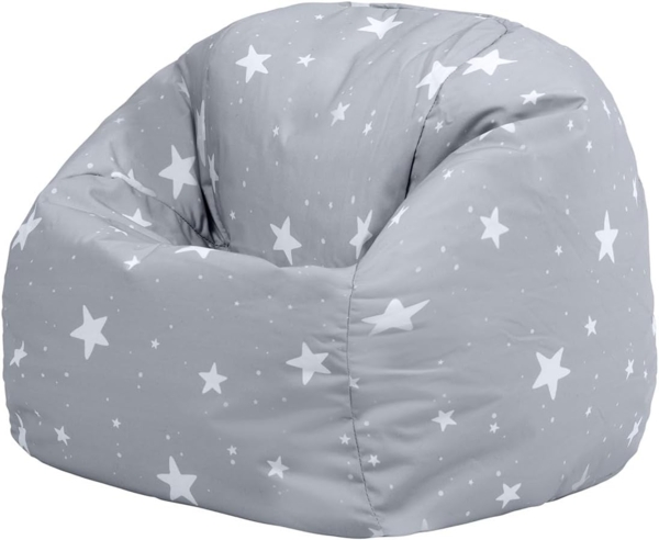 Icon Sterne Sitzsack Kinder, Grau, Gewebter-Stoff, Sitzsack mit Füllung, Bequemer Kinder Sessel, Kuschelsessel, Lese Sessel, Schlafzimmer, Kinderzimmer, Spielzimmer