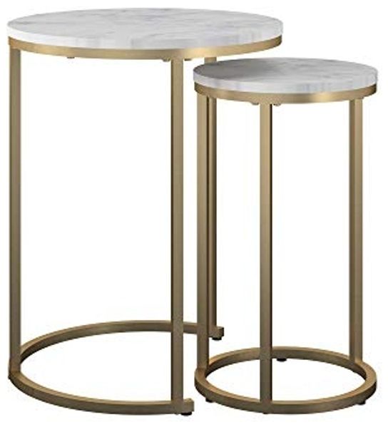 loft24 Satztisch Amelia (Set, 2-St, 2er-Set), Metallgestell, runde Tischplatte, Terrazzo-Optik, weiß