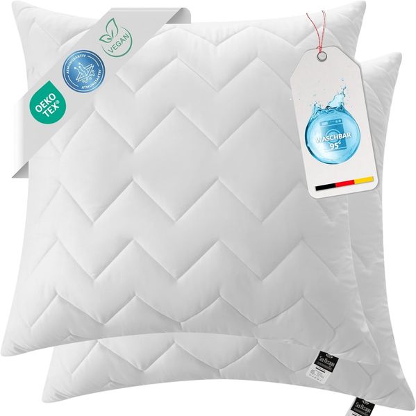 SEI Design Microfaserkissen Kissen Zierkissen Dekokissen Sofakissen 60x60 Doppelpack, Füllung: 100% Mikrofaser, Bezug: Mikrofaser, Seitenschläfer, Rückenschläfer, Bauchschläfer, 2-er SET, Schlafkissen gesteppt mit Reißverschluss Kochfest 95°