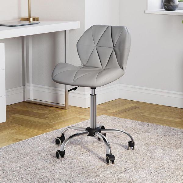 Vida Designs Geo Büro-Computer-Stuhl, grau, Gaming-Stuhl, Sekretär, Beine mit Drehrollen, Höhe verstellbar, Chrom, Polyurethan-Kunstleder