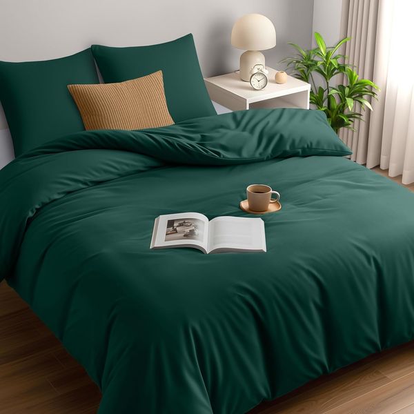 Utopia Bedding Bettwäsche 220x240 Set - Mikrofaser Bettbezug 240x220 cm + 2 Kissenbezüge 65x65 cm - Smaragd