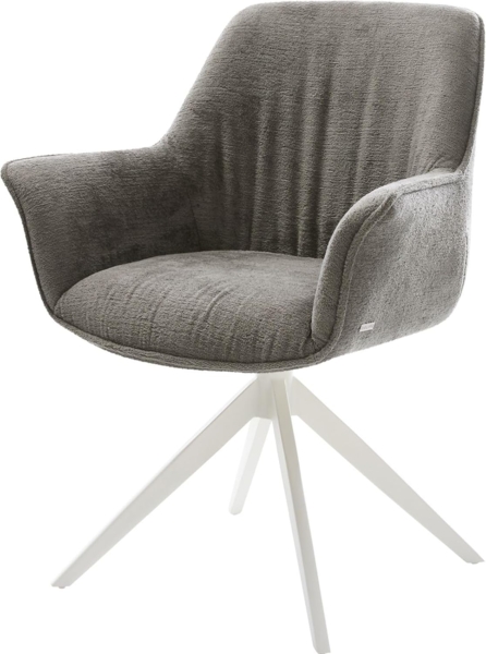 Drehstuhl Keila-Flex mit Armlehnen Bouclé Soft Schlamm Kreuzgestell breit Weiß 360° drehbar Wippfunktion