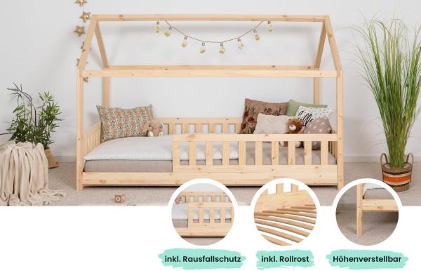 TiCAA Kinderbett Hausbett \"Kay\" 100x200 Kiefer natur Bild 3