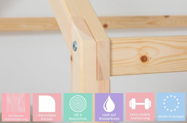 TiCAA Kinderbett Hausbett \"Kay\" 100x200 Kiefer natur Bild 7