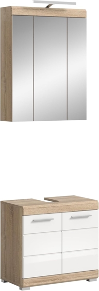 furnling Badmöbel-Set Scott, (2-St, aus Spiegelschrank mit Beleuchtung, Waschbeckenunterschrank), Badmöbel, Badschränke, mit Beleuchtung, Breite 60 cm