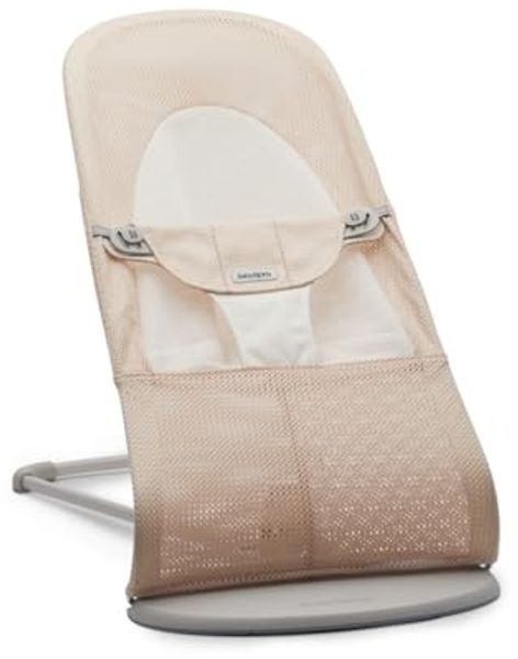 BabyBjörn Babywippe Balance Soft, Hellgrauer Rahmen, Netzstoff, Perlmuttrosa/Weiß