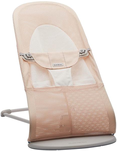 BabyBjörn Babywippe Balance Soft, Hellgrauer Rahmen, Netzstoff, Perlmuttrosa/Weiß