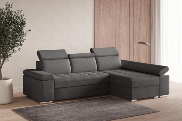 MOEBLO Ecksofa LUKA, modernes Schlafsofa, bequemes Sofa mit Liegefunktion, verstellbare Kopfstützen Sofa, Sofa mit Bettkasten, Ecksofa mit eleganten Metallfüßen, gemütliches Sofa für Wohnzimmer, Schlafsofa mit Stauraum, hochwertiges Ecksofa Stoff, mode...