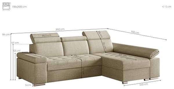 MOEBLO Ecksofa LUKA, modernes Schlafsofa, bequemes Sofa mit Liegefunktion, verstellbare Kopfstützen Sofa, Sofa mit Bettkasten, Ecksofa mit eleganten Metallfüßen, gemütliches Sofa für Wohnzimmer, Schlafsofa mit Stauraum, hochwertiges Ecksofa Stoff, mode... Bild 2