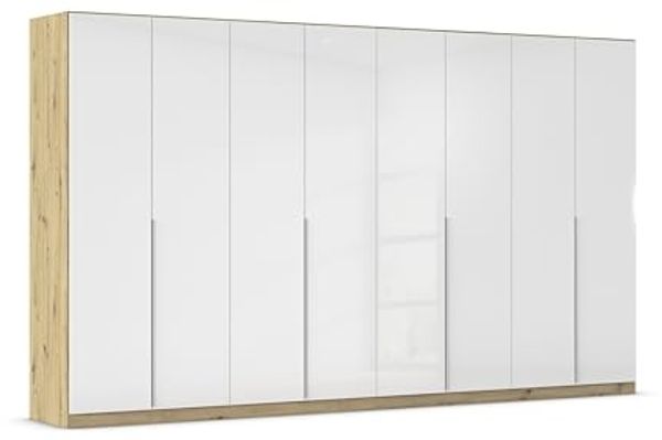 Rauch Möbel Alabama, Kleiderschrank für Schlafzimmer, Kinderzimmer, Wohnzimmer, Garderobe, Flur, 8-türig, mit Zubehör Classic, Farbe Weiß Hochglanz/Eiche Artisan, Holz, Breite 360 cm