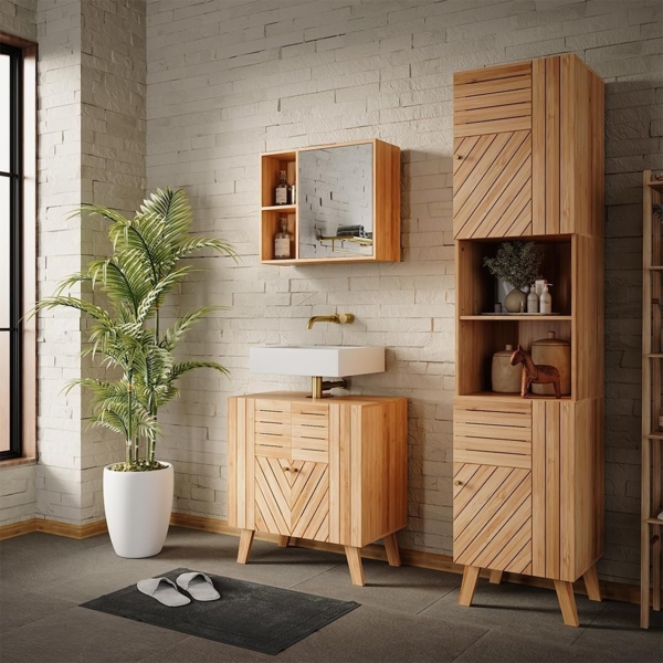 Badschrank Lucie Bambus 40 x 177 cm mit 2 Türen Vicco Bild 2