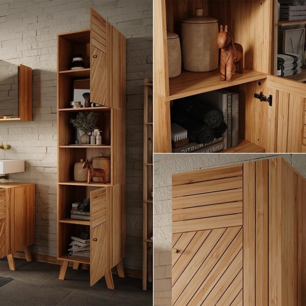 Badschrank Lucie Bambus 40 x 177 cm mit 2 Türen Vicco Bild 5