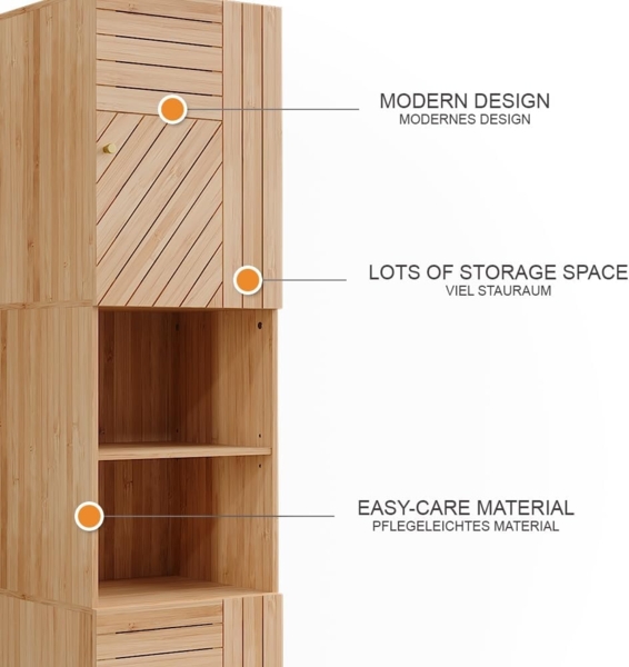Badschrank Lucie Bambus 40 x 177 cm mit 2 Türen Vicco Bild 9