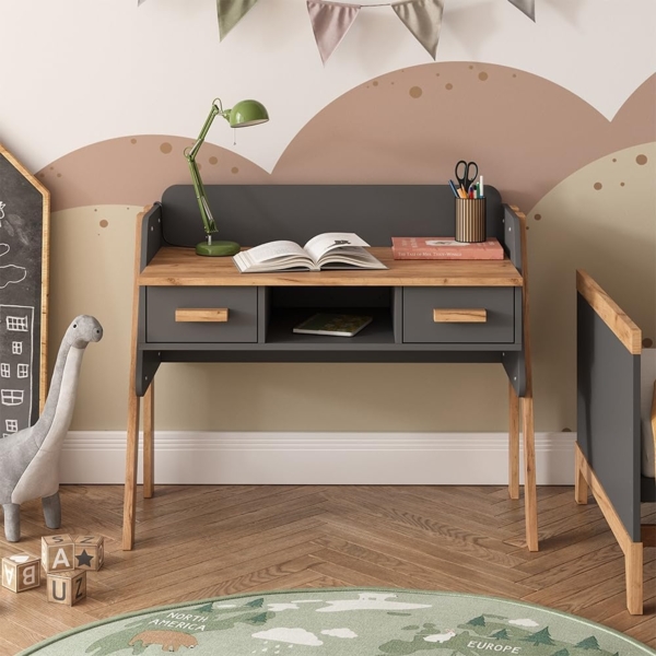 Schreibtisch Malia Grau/Artisan 97 x 51 cm mit 2 Schubladen Vitalispa Bild 2