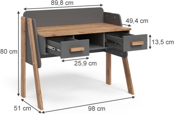 Schreibtisch Malia Grau/Artisan 97 x 51 cm mit 2 Schubladen Vitalispa Bild 3