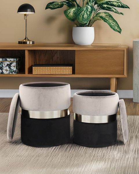 Qiyano Hocker Sitzpouf Evelyn 2er-Set Hellgrau - Stauraum, Hocker, Lounge (1 St)