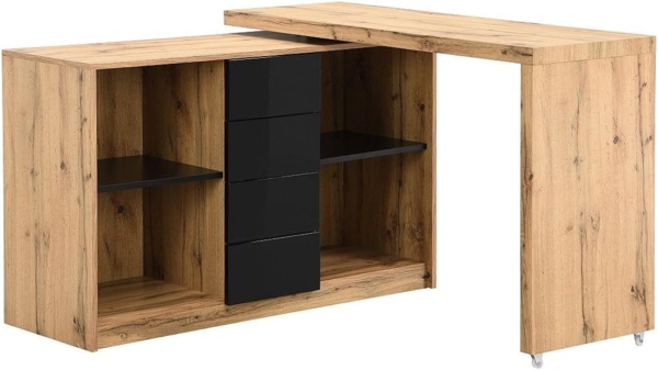 Vente-unique - Ausziehbarer Schreibtisch mit 360° drehbarer Platte - MDF - Holzfarben & Schwarz - PAVELO