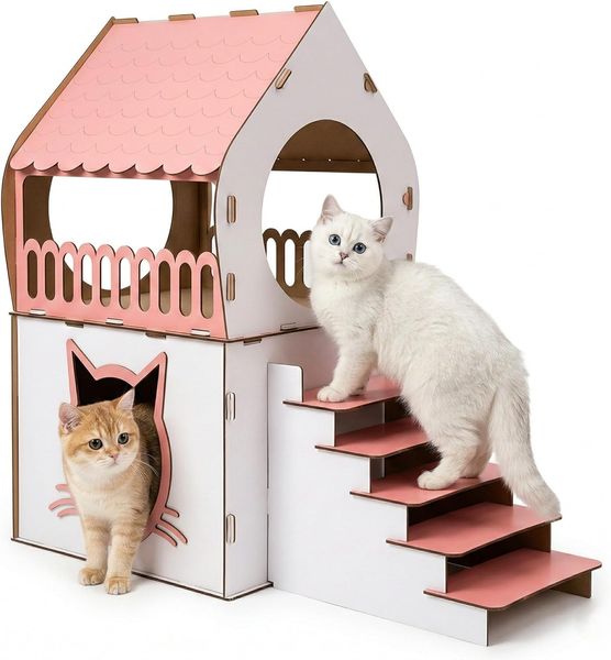 Jungengel Tierhaus XL Katzenhütte Katzenhaus Rosa Pink Holz Katzenhöhle Katzenbett, XL 65×70×30 cm, Einfache Montage mit Anleitung, Robust & Hingucker!