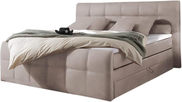 Bett Sebastiano Flachgewebe Beige 180x200 cm Bettkasten Boxspringbett