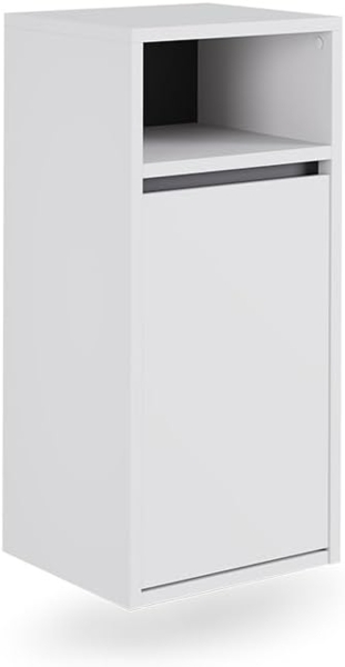 Badschrank Viola Weiß/Grau 38 x 80 cm mit Wäschkorb Vicco