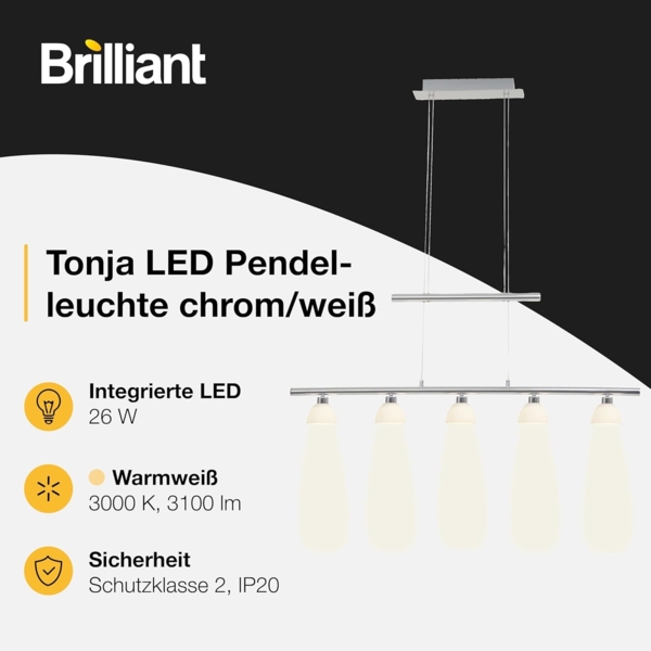 Brilliant Leuchten No. G70573-15 LED Pendelleuchte Tonja 5-flg chrom weiß Bild 3