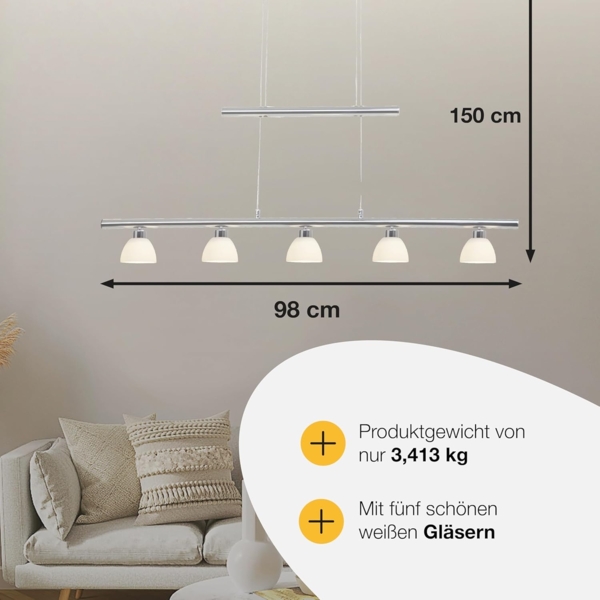 Brilliant Leuchten No. G70573-15 LED Pendelleuchte Tonja 5-flg chrom weiß Bild 4