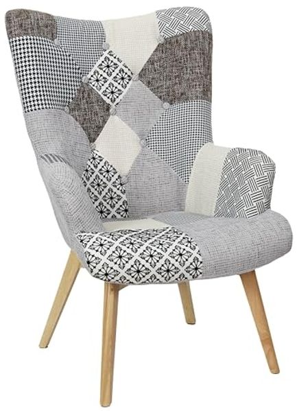 HOME DECO FACTORY Sessel Patchwork, Gummibaumholz/Polypropylen, 65 x 74 x 100 cm, Grau