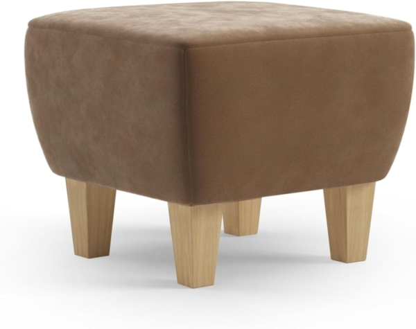Cavadore Hocker Vida / Polsterhocker mit massiven Holzfüßen in Buche / 52 x 46 x 52 / Mikrofaser, Hellbraun