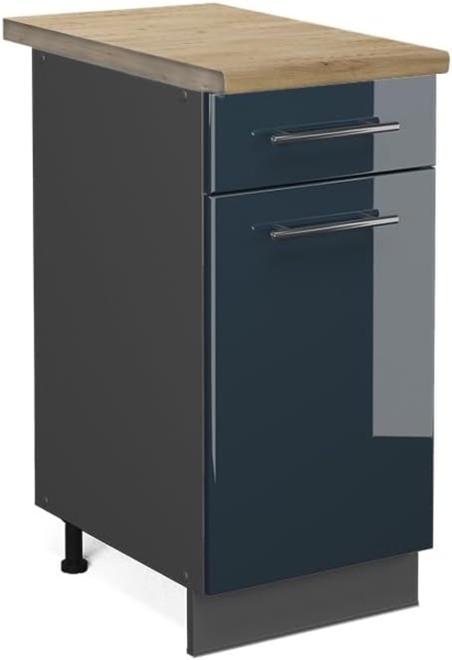 Küchenunterschrank Fame-Line Dunkelblau Hochglanz 40 cm , AP Eiche Vicco