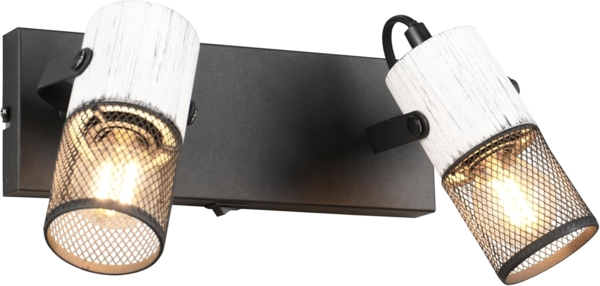 Wandstrahler TOSH 2-flammig mit Schalter, Schwarz & Holz Weiß, Breite 26cm