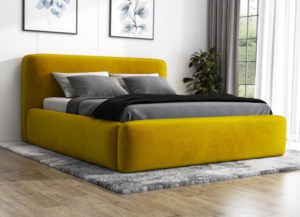 Polsterbett LUMO 90x200 mit Matratze, Bettkasten und Lattenrost. Farbe: Bernesteigraun 34