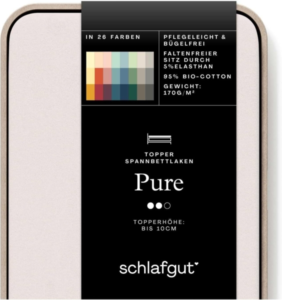 Schlafgut Spannbettlaken PURE TOPPER in Gr. 90x200, 140x200 oder 180x200 cm, Laken für Topper, Jersey-Elasthan, Gummizug: rundum, (1 Stück), aus 95% Bio-Baumwolle 5% Elasthan, für Matratzen bis 10 cm Höhe