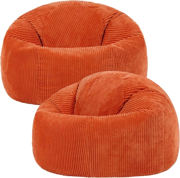 Icon Kingston Sitzsack Cord, Orange, 2er Pack, Sitzsack Erwachsene mit Füllung, Bean Bag, Cord Sessel, Lounge Sessel, Lounge Stuhl, Schlafzimmer, Wohnzimmer, Wohnzimmer Möbel
