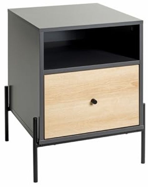 Nachtkonsole >52869< in anthrazit, eiche Dekor, schwarz - 45x60x47 (BxHxT)