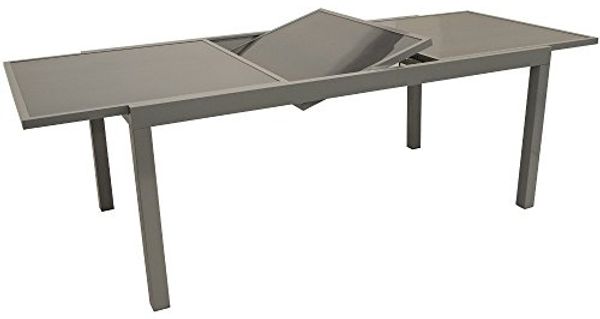 Großer Balkontisch Gartentisch Ausziehtisch Glas/Aluminium silbergrau ausziehbar 180-240 cm