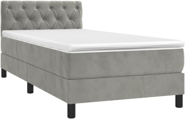 vidaXL Boxspringbett mit Matratze Hellgrau 80x200 cm Samt, Härtegrad: H2