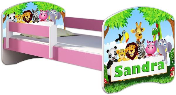 Kinderbett Jugendbett mit einer Schublade und Matratze Rausfallschutz Rosa 70x140 80x160 80x180 ACMA II (01N Zoo name, 70x140 cm) Bild 1