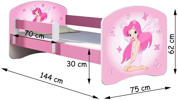 Kinderbett Jugendbett mit einer Schublade und Matratze Rausfallschutz Rosa 70x140 80x160 80x180 ACMA II (01N Zoo name, 70x140 cm) Bild 3