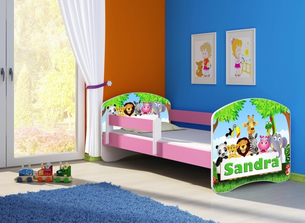 Kinderbett Jugendbett mit einer Schublade und Matratze Rausfallschutz Rosa 70x140 80x160 80x180 ACMA II (01N Zoo name, 70x140 cm) Bild 2