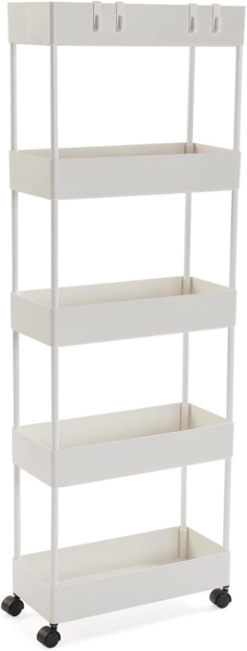 Versa Skuvoy Badezimmer-Hilfsmöbel, Aufbewahrungswagen oder -Karren, mit 5 Einlegeböden und Laufrollen, Maßnahmen (H x L x B) 116 x 18 x 40 cm, ABS und Kunststoff, Farbe: Weiß